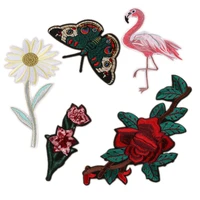 5pcs flower birds flamingo butterfly patches for clothes iron on sew on embroidered fabric badges applique diy apparel accessory