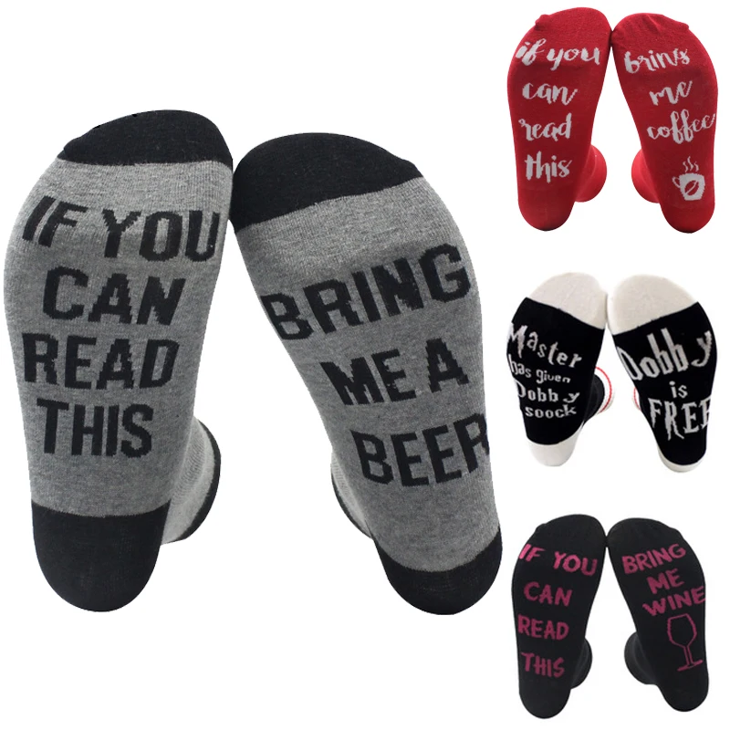 Funny Socks Women Men Wine Letter Printed IF YOU CAN READ THIS Sock Unisex Cotton Party Couple Meias (1 Pair) |