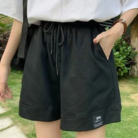 summer women loose solid embroidery wide leg shorts harajuku casual simple ins all match fashion streetwears chic sports shorts