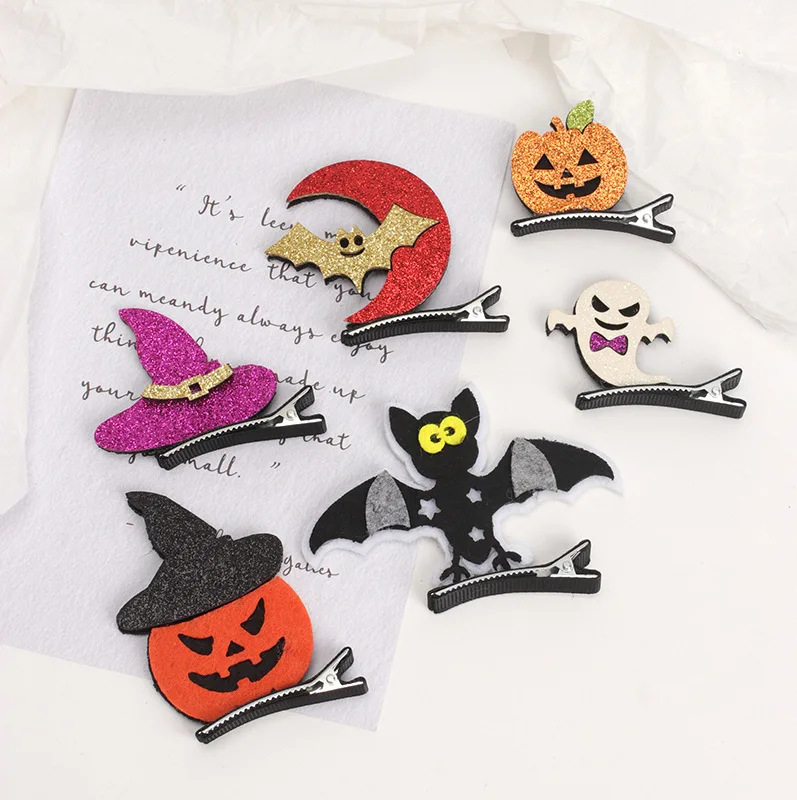 

Halloween Theme Glitter Hair Clips Cartoon Ghost Pumpkin Spider Web Headwear Kids Party Hair Accessories