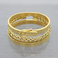 2020 new arrivals men gold color roman numerals beaded chain bracelets with cuff bangles stainless steel punk 3pcsset jewelry