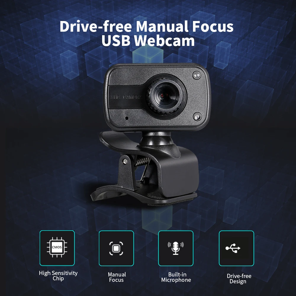 

Drive-free USB Webcam 480P Manual Focus Web Camera Built-in Microphone Desktop Laptop Camera with LED Fill Light Lamp