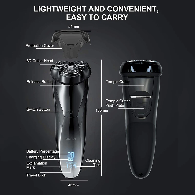 Электробритва ENCHEN с тройным лезвием водонепроницаемая зарядка через