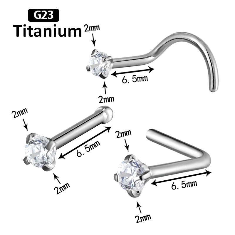 

10PC G23 Titanium Nose Piercing CZ Zircon Ear Stud Nose Nail Straight Rod L Rod bend Rod For Nose Earrings Piercing Body Jewelry