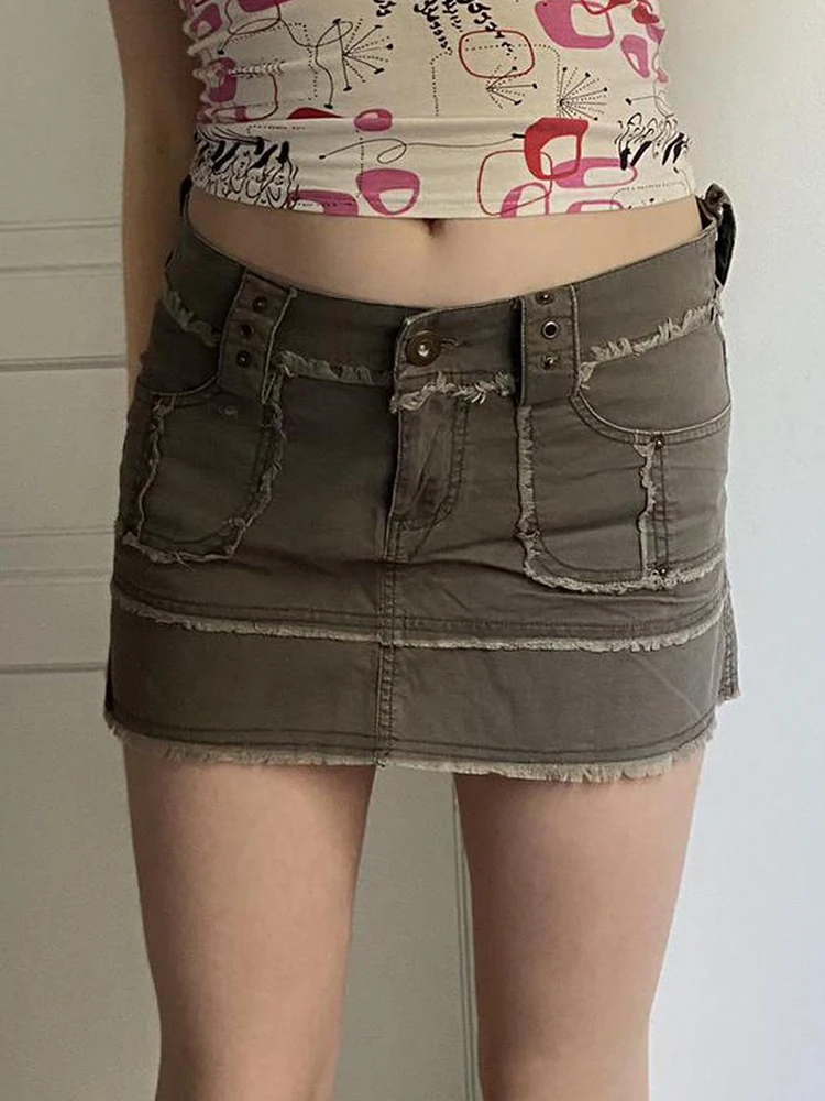 Rockmore зеленые прямые джинсовые юбки Женская мини-юбка с низкой талией Y2K Harajuku