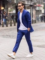 mens nine quarter pants straight pants pencil pants springsummer slim slim sapphire blue casual fashion youth capri pants