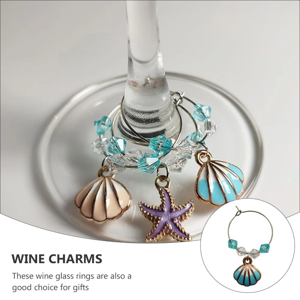 

6Pcs Party Glass Charms Rings Glass Drink Markers Tags (Assorted Color)