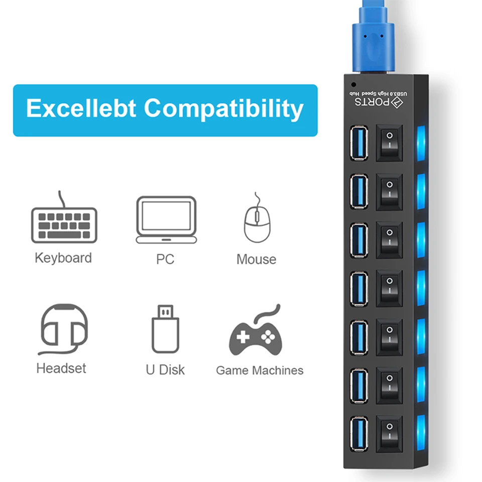 Usb хаб USB 3 0 концентратор сплиттер многопортовый с адаптером питания несколько