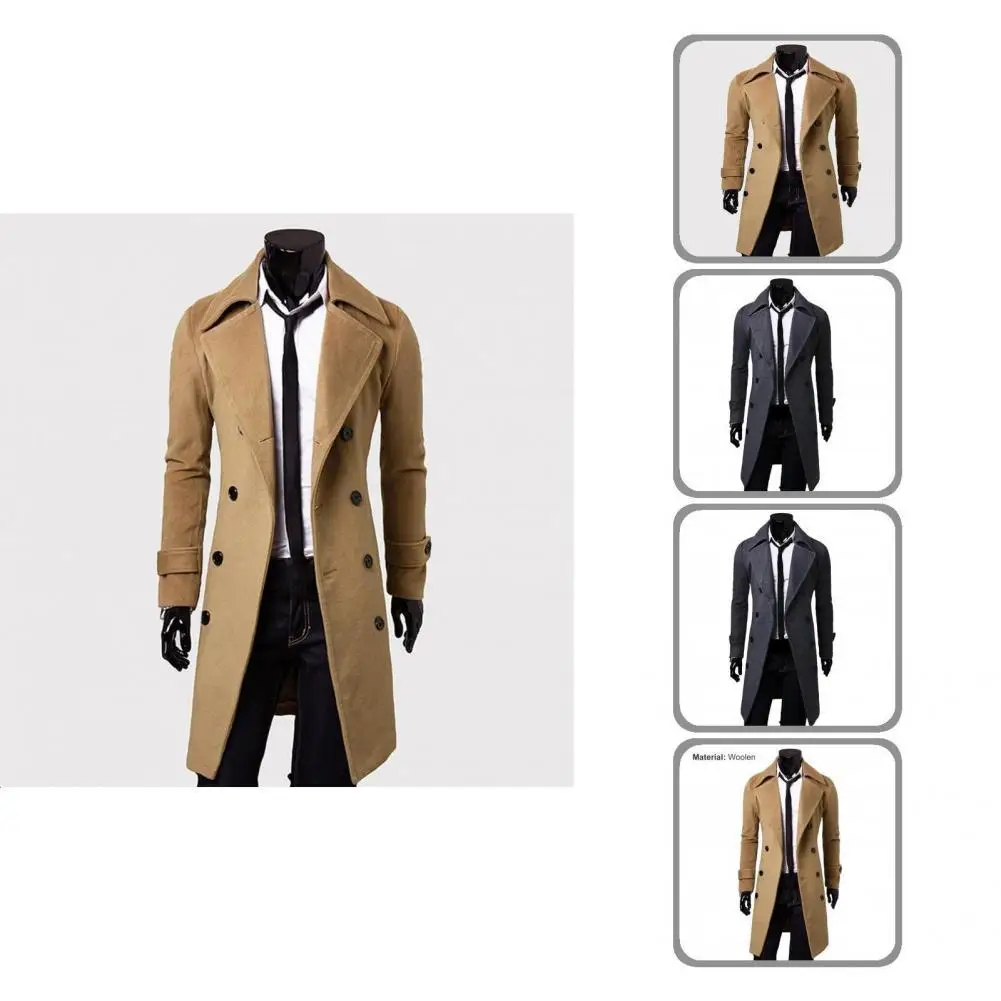

Тренчкот мужской однотонный, стильная теплая двубортная верхняя одежда для вечеринок, Осень-зима