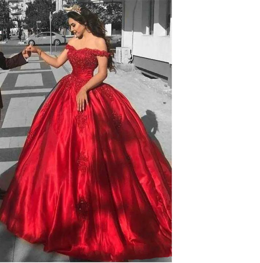 

Off the Shoulder Red Prom Dresses Long 2019 Cheap Bead Lace Formal Evening Gowns Quinceanera Sweet 16 Dress Black Girls dresses