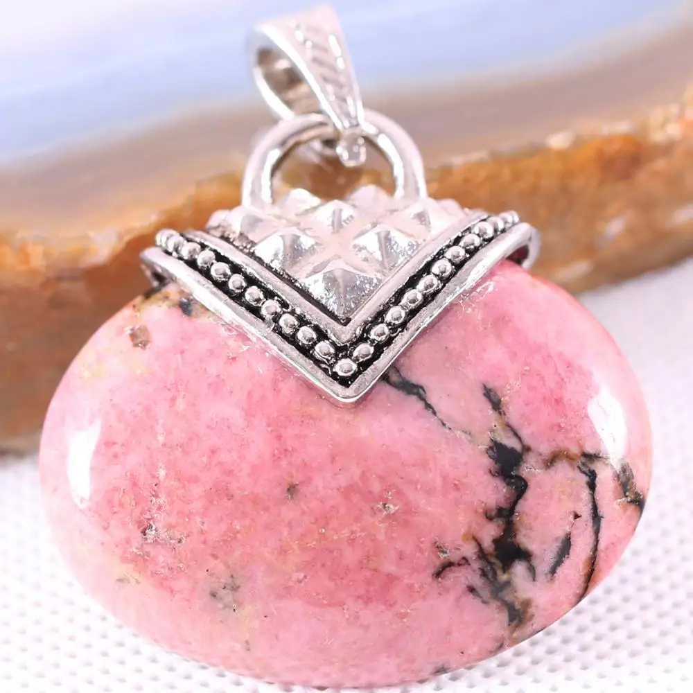 Овальная подвеска 40x40 мм натуральный драгоценный камень бусина кабошон розовый