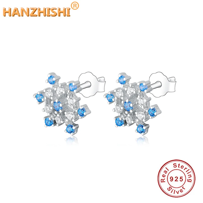 Женские серьги гвоздики из стерлингового серебра 925 пробы с прозрачными голубыми