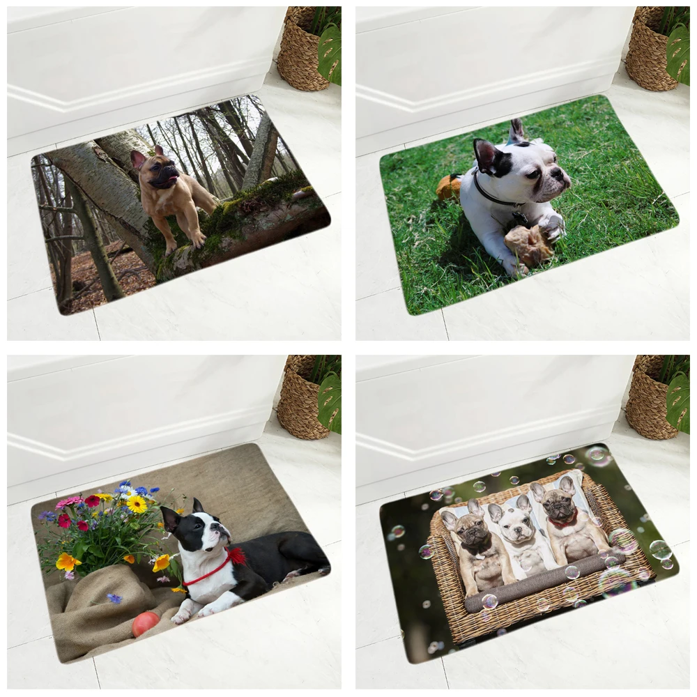 

MINI French Bulldog Pet Dog Doormat Decor Cute Animal Floor Door Mat Non-Slip Soft Flannel Carpet for Hallway Bedroom 40x60cm