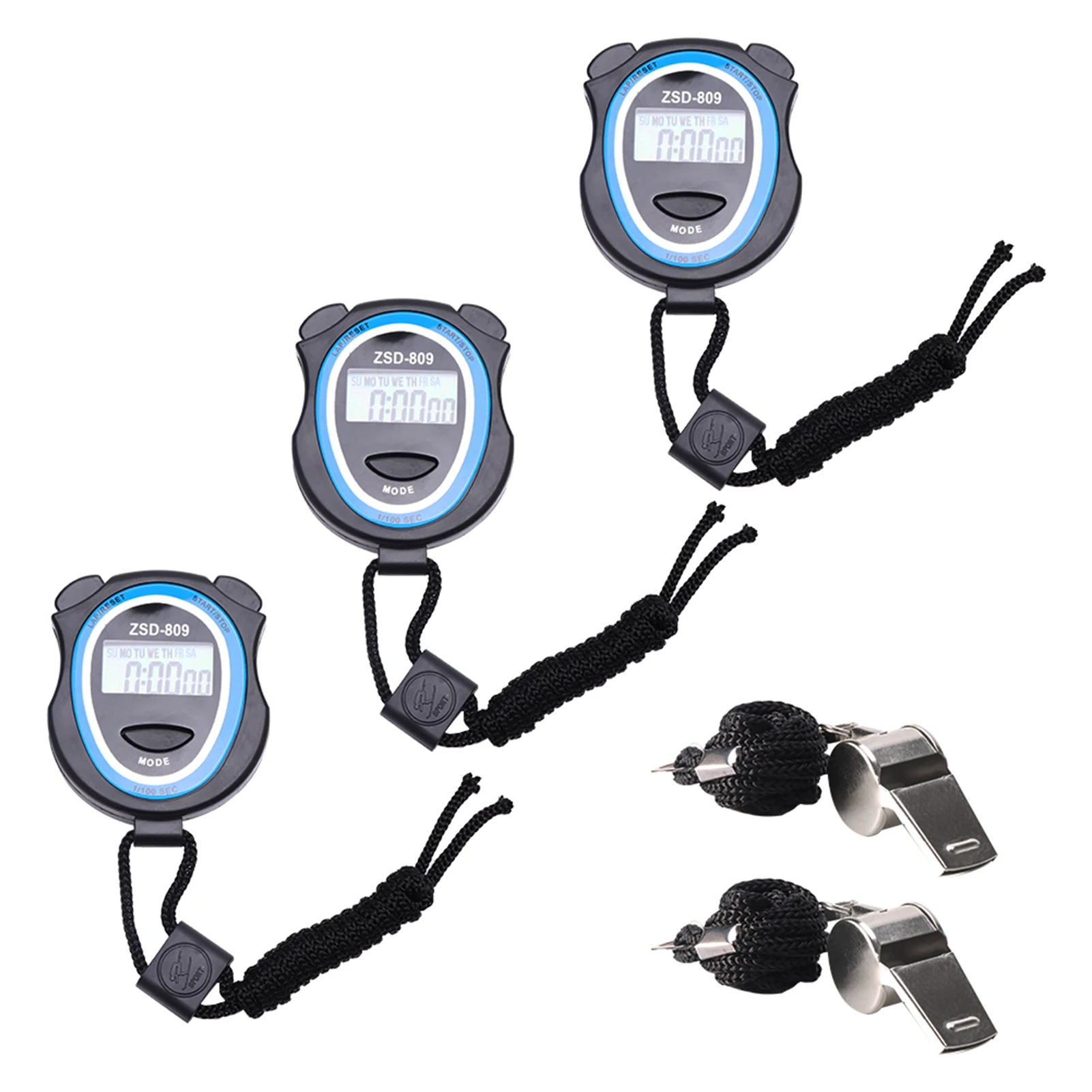 

3 шт. цифровой секундомер со свистком, таймер, большой дисплей, антивибрационный портативный мини-шнурок, секундомер для тренировок, бега, фи...