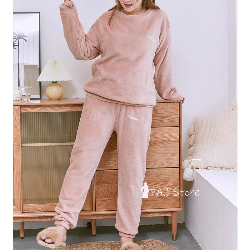 

5XL 6XL Coral fleece 2 PCS Warm Pajamas Sets ladies' pyjamas Sleepwear Nightwear Pajamas women's home clothes lounge suit 140kg
