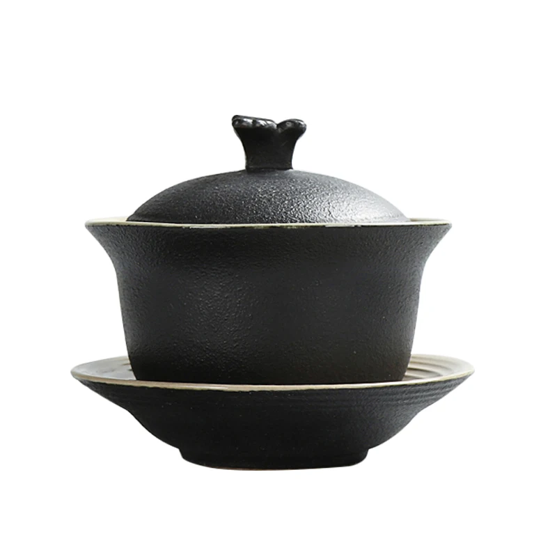 

Gaiwan Ceramic 130ml Pottery Tea Bowl Master Cup Saucer Cover Set Black Teaware Pu'er Bowls Drinkware Container Tea Tureen Craft