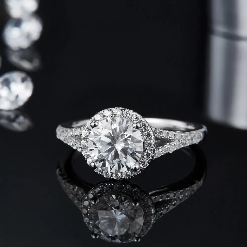 Gem балетки 925 пробы серебро 1.5ct 2 ct 3ct D Цвет круглый Разделение хвостовик Halo