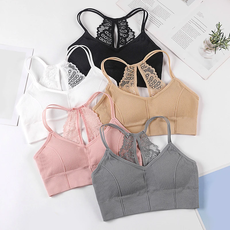 

Seamless Lace Gather Underwear V-Neck No Steel Ring Sports Bras Stretch Breathable Comfortable Brassiere Solid Color Underwear