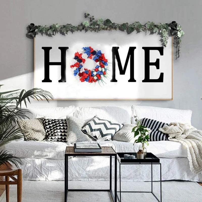 

Artificial Tulip Hydrangea Wreath American Independence Day Patriotic Wreath for Front Door Wall Window Home Decoration