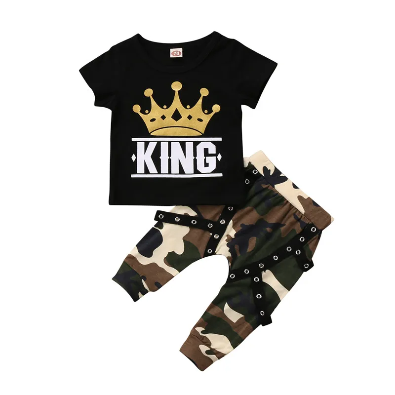 

Pudcoco 0-4T New Style Kids Toddler Baby Boys Clothes Short Sleeve Tops T-shirt Camo Pants 2pcs Outfits Clothes set 1-5Years