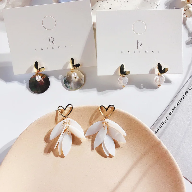 

Lovely 3 Styles Hollow Love Heart Dangle Earrings for Women Ladies Irregular Pearl Shell Pendant Earrings Cute Accessories