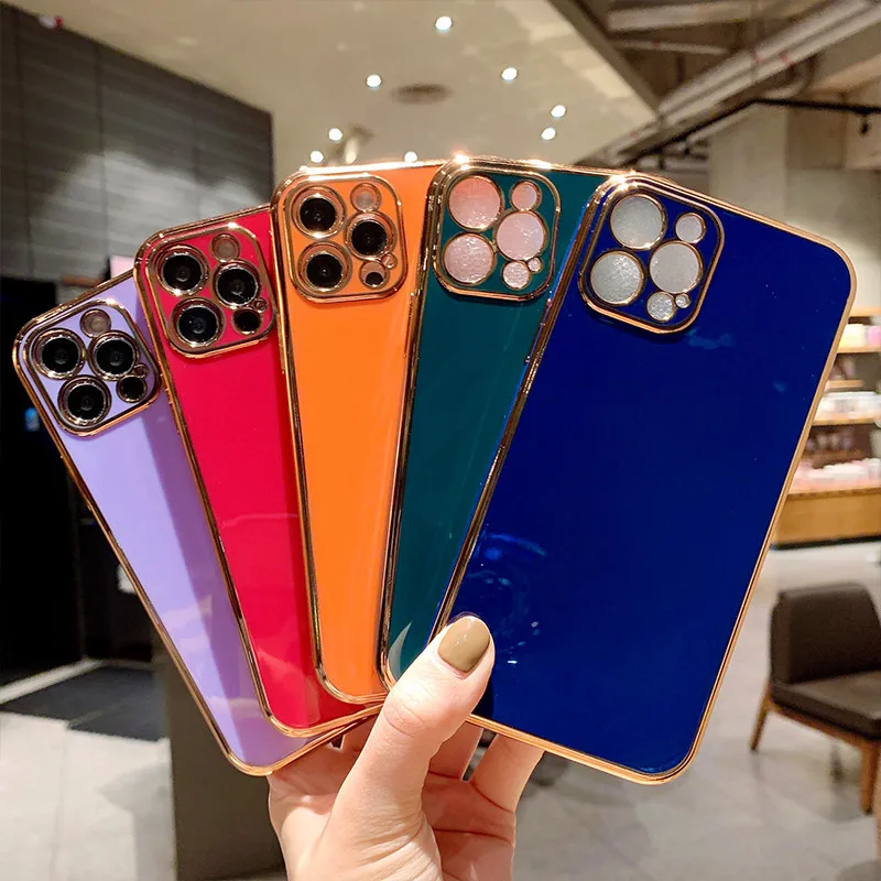 Luxury Gold Plated Electroplated Phone Case For iPhone 14 13 12 11 Pro Max 7 8 Plus X XS Max XR SE2020 TPU Lens Protection Cover