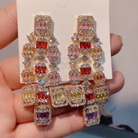 hibride luxury big multicolor aaa cz dangle long drop earrings for women wedding bridal party custome jewelry bijoux femme e 228
