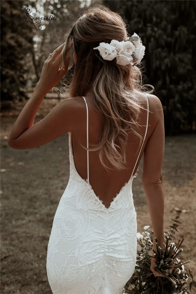 cheap wedding dresses Boho Mermaid Wedding Dress Lace Spaghetti Straps Backless Beach Bride Dresses Sexy Bohemian Bridal Gown Vestido De Noiva Elegant dresses for wedding