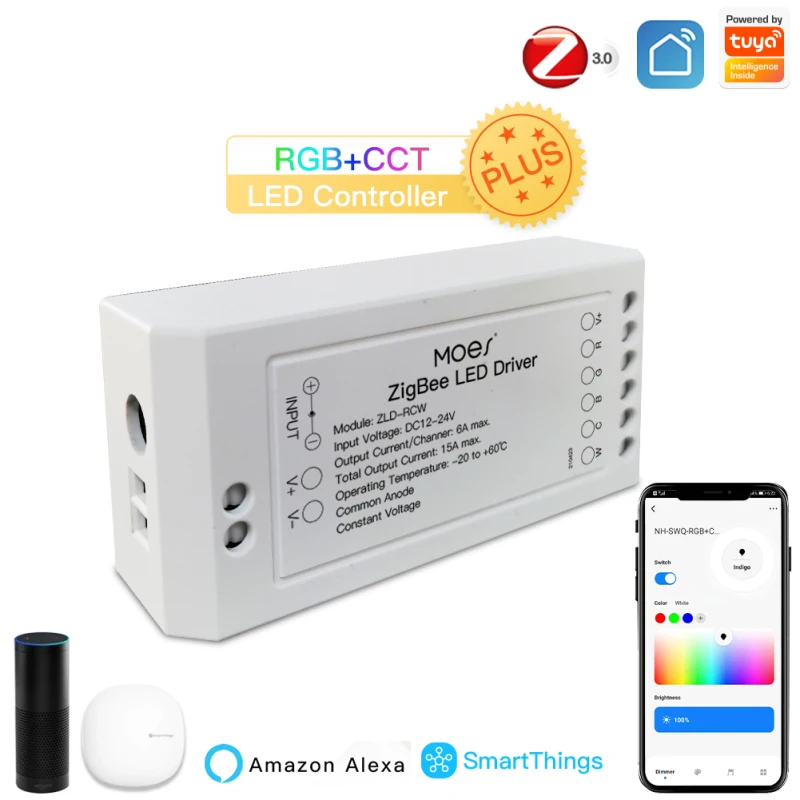 

Умный регулятор яркости Tuya ZigBee, модуль управления RGB CCT для светодиодной ленты, управление через приложение, с поддержкой Alexa Echo Google Home