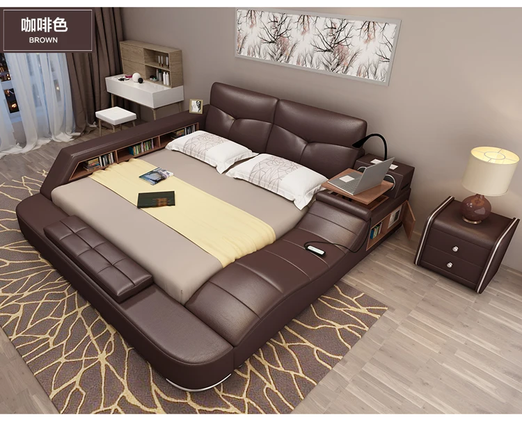 Современная Минималистичная кожаная Свадебная мягкая Массажная кровать для