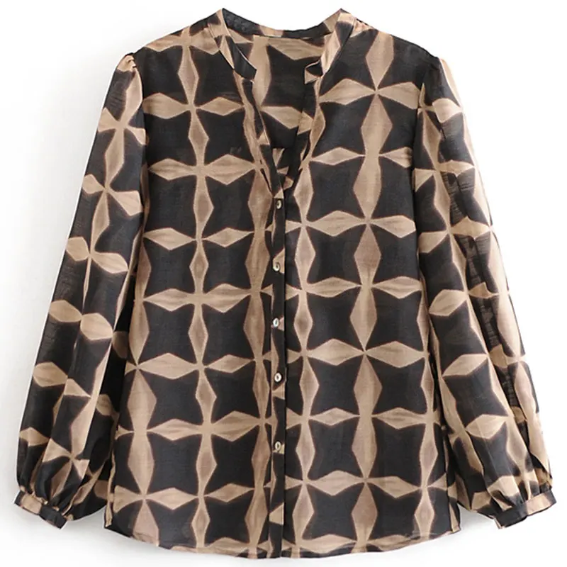 

Shirt 2021 Women Spring and Summer New Shirt Fashion Casual Printed V-neck Shirt Women Blouses and Tops