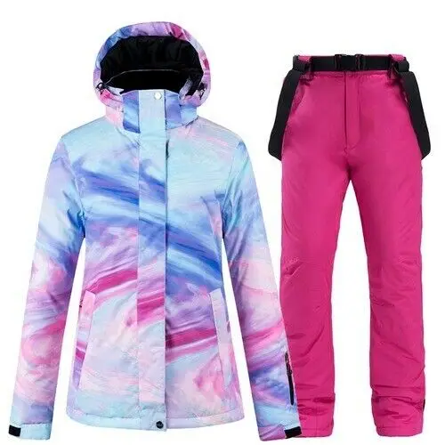 

Sets for Women Colorful Long-sleeve Sik Suit Snowboard Winter Warm Waterproof Outdoor Ski Jacket + Snow Pants