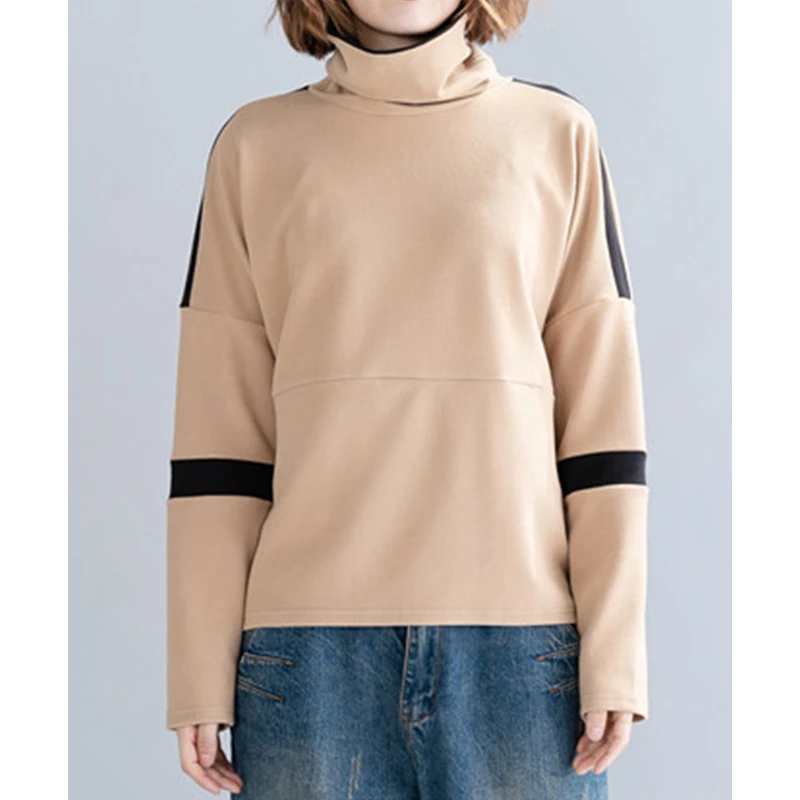 

SOUL OF TIGER Winter New Korean Fashion Womens Vintage Loose Turtleneck Tee Shirts Ladies Casual Long Sleeves Tshirts Plus Size