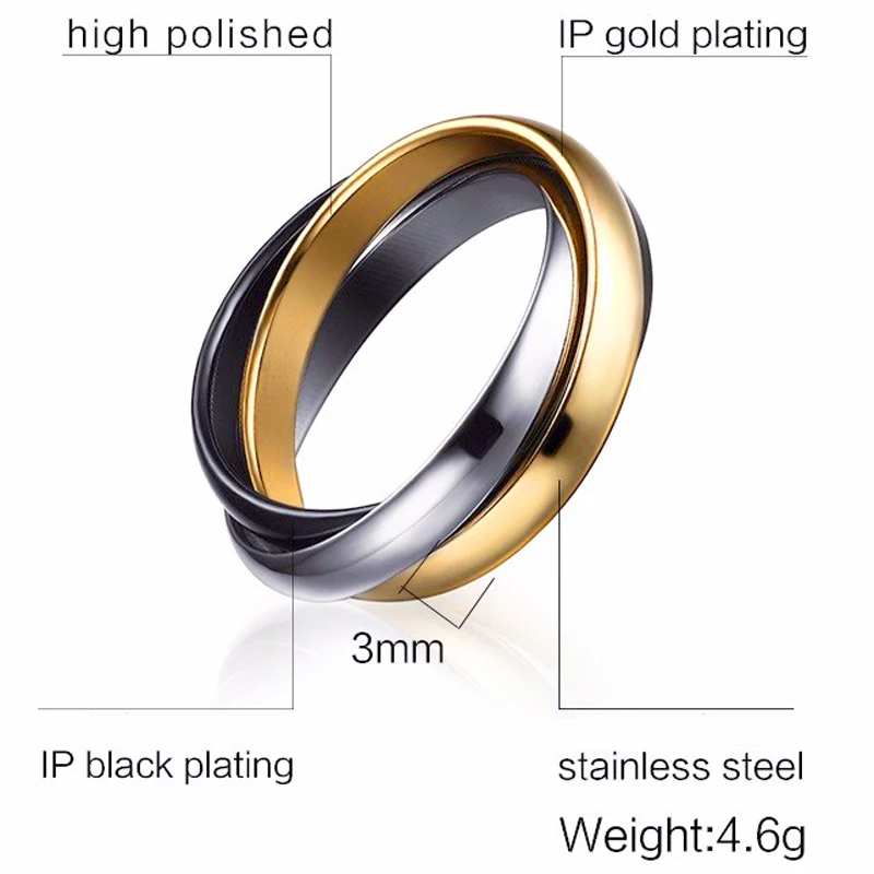 Кольца из нержавеющей стали 3 в 1 для мужчин и женщин рулонные кольца с тройной