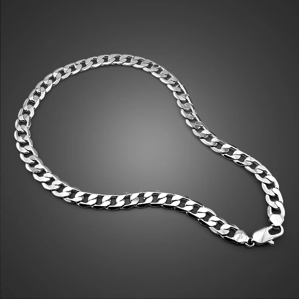 Fashion 925 sterling silver Pendant Necklace 100% Silver Men wide 12 mm 22 -30 inches Curb Cuban Chain Punk male jewellery gift
