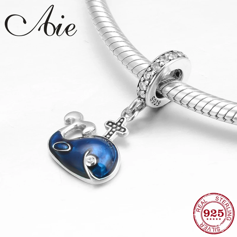 Изящный кулон с голубым эмалью и маленьким Китом из стерлингового серебра 925