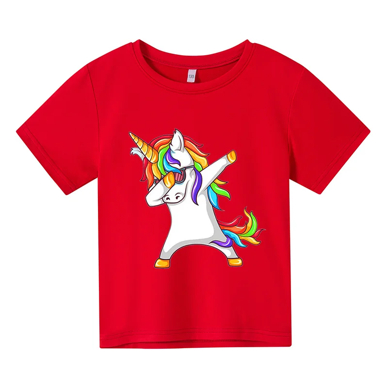

2021Cotton Summer Tops Unicorn T-shirt Kids Red Cartoon Tees Baby Toddler Boys T Shirt Girls Clothes Children t-shirts Casual