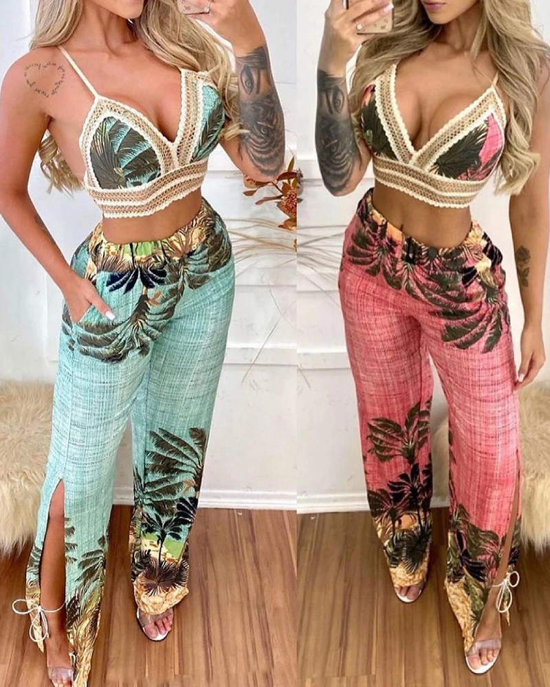

2021 new fashion positioning printed suspender pants two-piece setnto