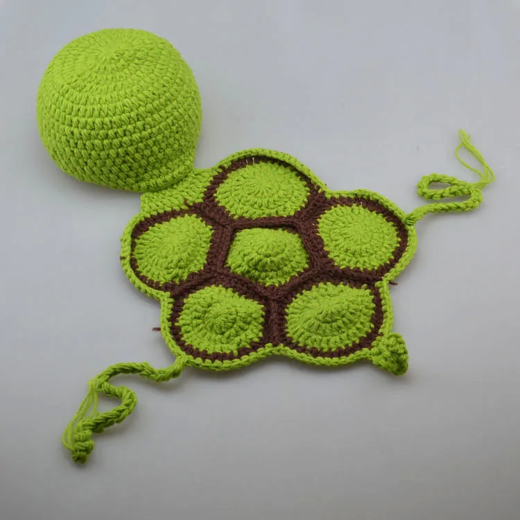 

Cute Baby Hundred Days Little Turtle Shape Two Piece Set Handmade Hat Knitting Wool Photography Suit Infant Born Souvenir Photo