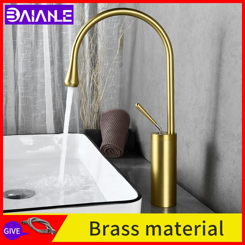 

Bathroom Basin faucet brass Brushed gold Hot Cold Mixer 360° Rotation Deck Mounted washbasin taps Kitchen Sink faucets