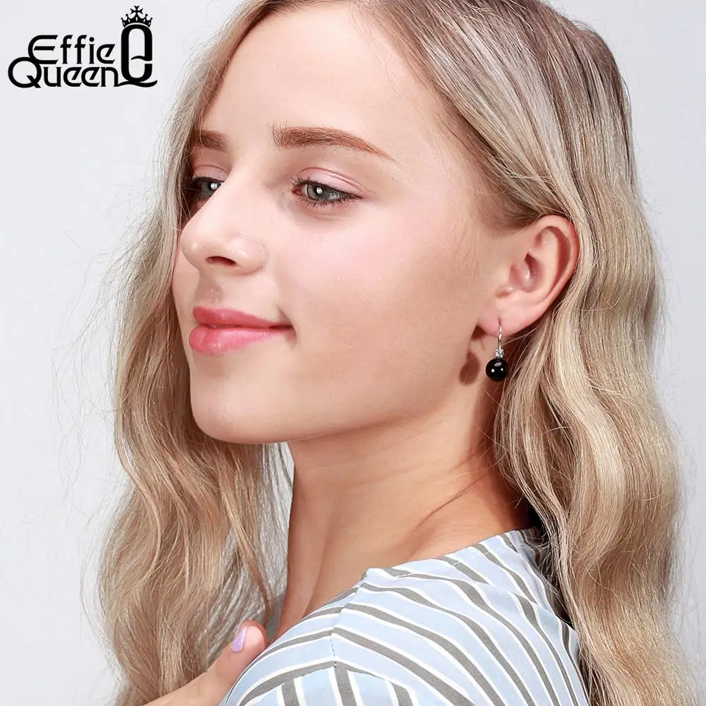 Effie queen 925 настоящие черные жемчужные женские серьги с AAA цирконием женские серебряные серьги белые розовые жемчужные вечерние ювелирные изделия TSE85