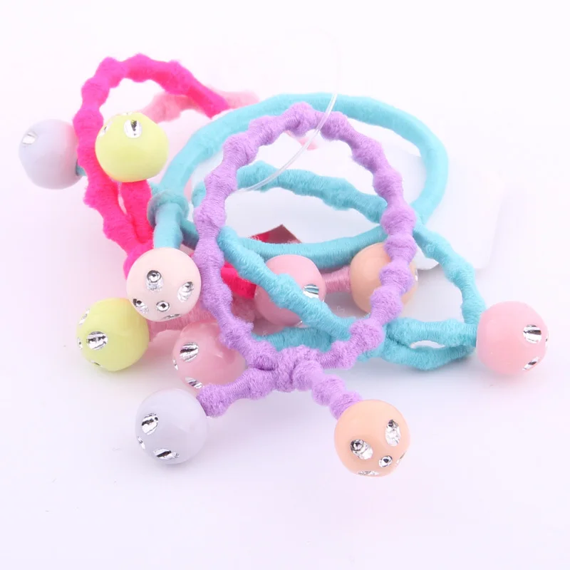 2020 Newest Summer Hairdress For Girls Cute Multicolor Crystal Charms Beads Elastic Hair Bands Expandex Cotton Knots Rubber Band | Детская