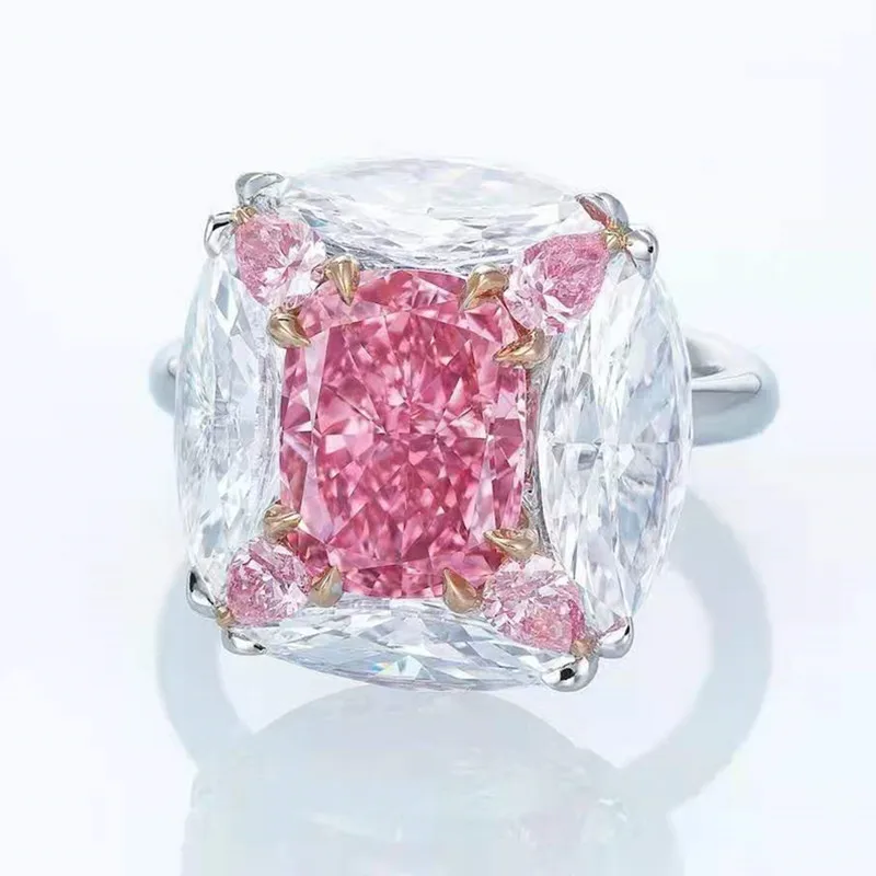 

100% 925 Sterling silver rings for women High Carbon 4ct Pink Diamond Ring for girls luxury Sparkling Wedding party Fine Jewelry