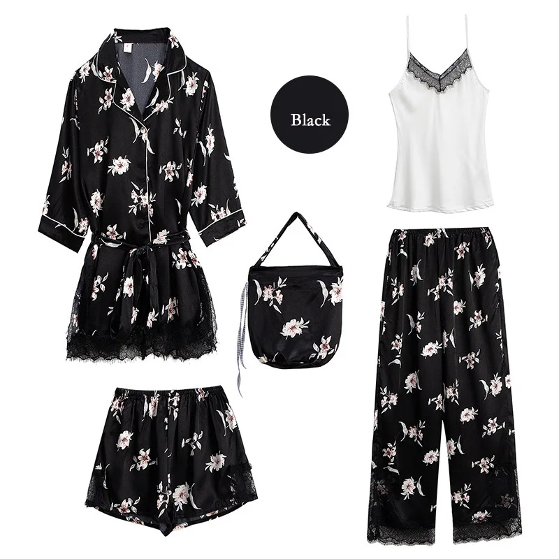 Привлекательные пижамные комплекты атласные шелковые пижамы 5 шт. женские