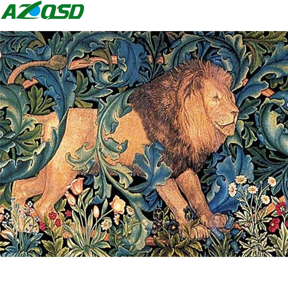 AZQSD картина маслом по номерам животных сделай сам украшения дома Раскраска Лев
