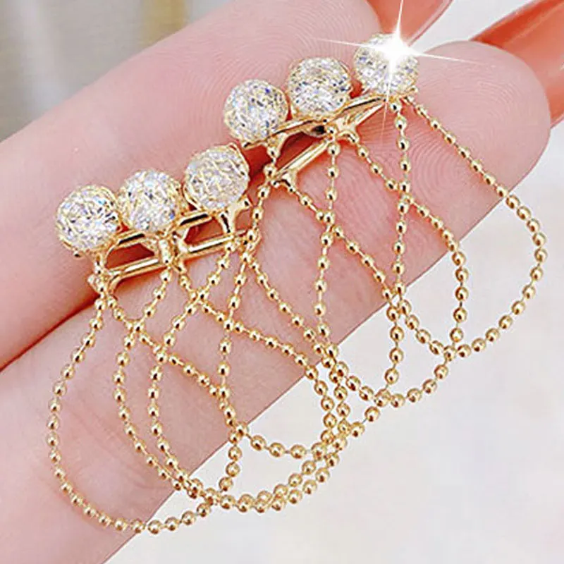 

JUWANG Plated 14K Real Gold Mesh Tassel Earrings Quality Zircon Trendy Earrings Temperament Elegant Lady Earring Accessories