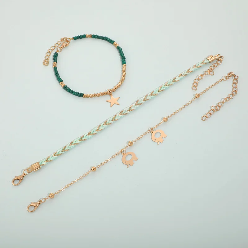 Украшение для ног Цвет Бохо плетеная веревка рисовые бусины Слон пятиконечная