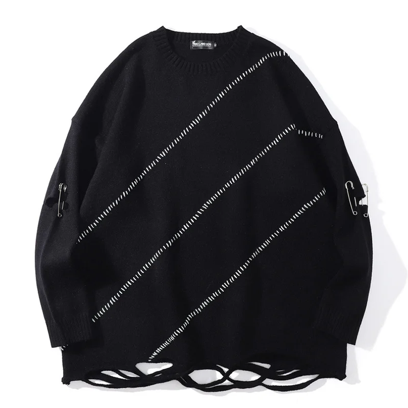 

Мужской свитер с вышивкой, вязаный пуловер свободного покроя с круглым вырезом в уличном стиле, Осень-зима 2021