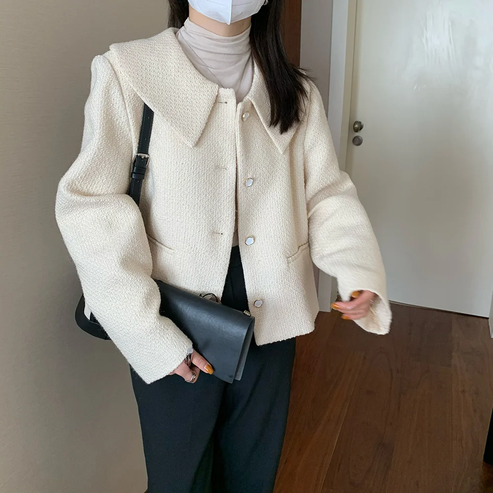 

Apricot Work Wear Women Coats Autumn Woolen 2021 OL Casual Minimalist High Waist Solid New Loose Fashion Femme