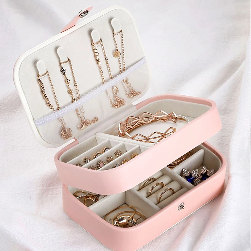 

Small Portable Exquisite Jewelry Box with Double Buckle Jewelry Box, Exquisite Carry-on Makeup Storage Necklace, Beauty Travel
